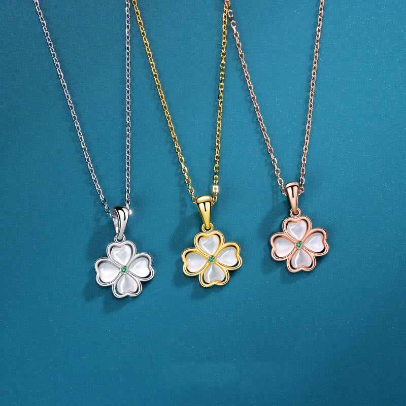 Nimara Ritual 925 Sterling Silver Four Leaf Clover Chrysoberyl Cat Eye Love Necklace Pendant