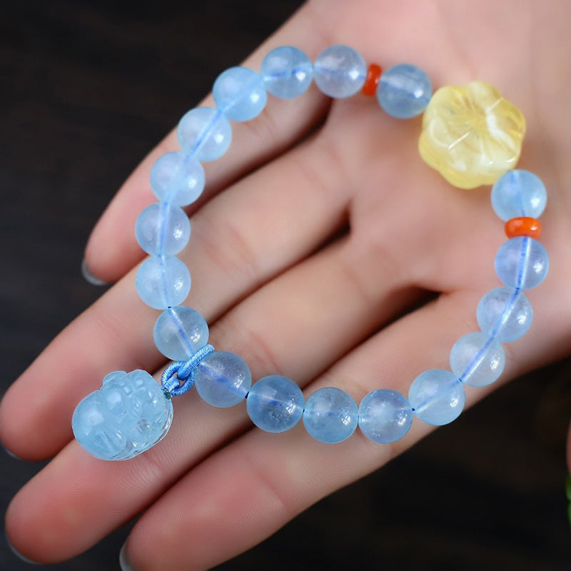 Nimara Ritual Natural Aquamarine Amber Pixiu Peace Healing Charm Bracelet