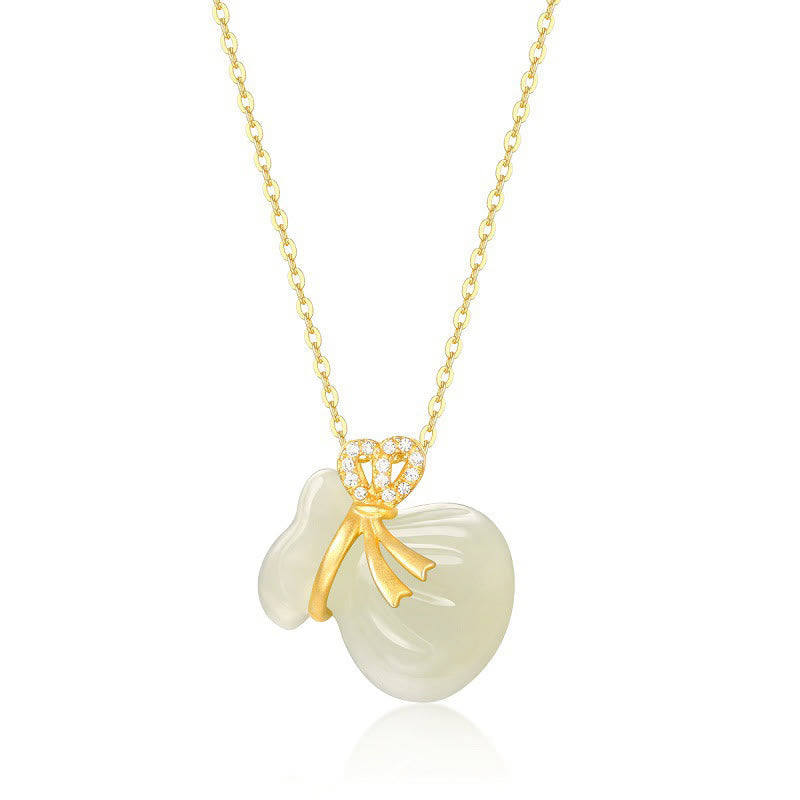 Nimara Ritual Natural Hetian White Jade Luck Money Bag Necklace Pendant