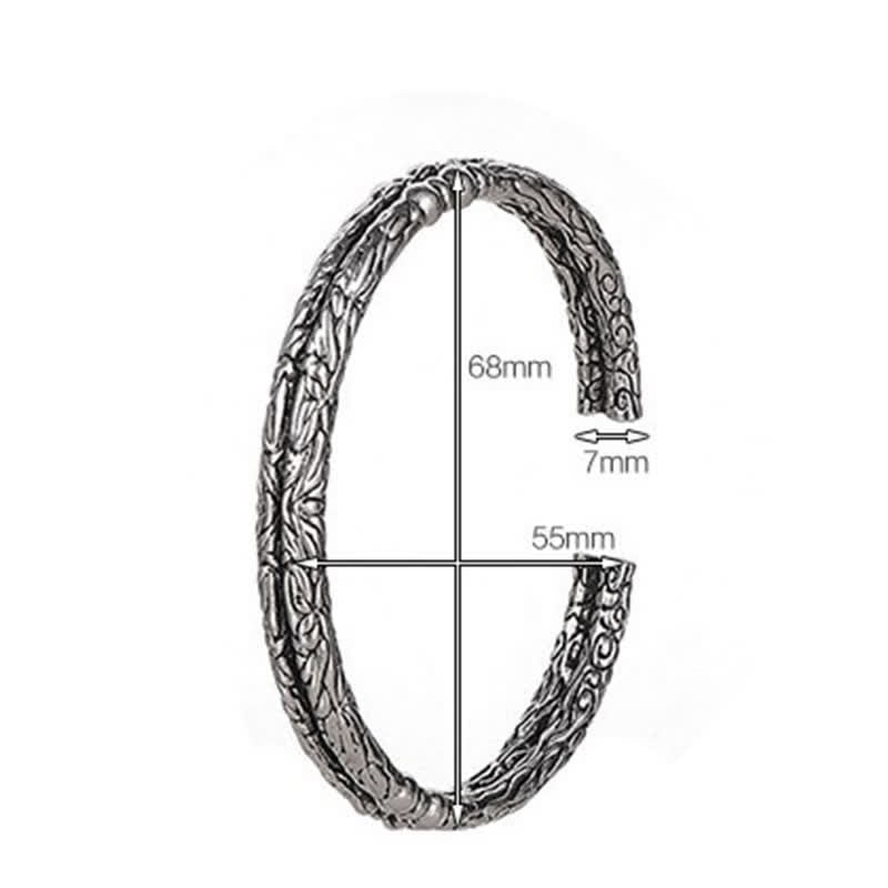 Nimara Ritual Flower Dragon Pattern Engraved Balance Cuff Bracelet Bangle