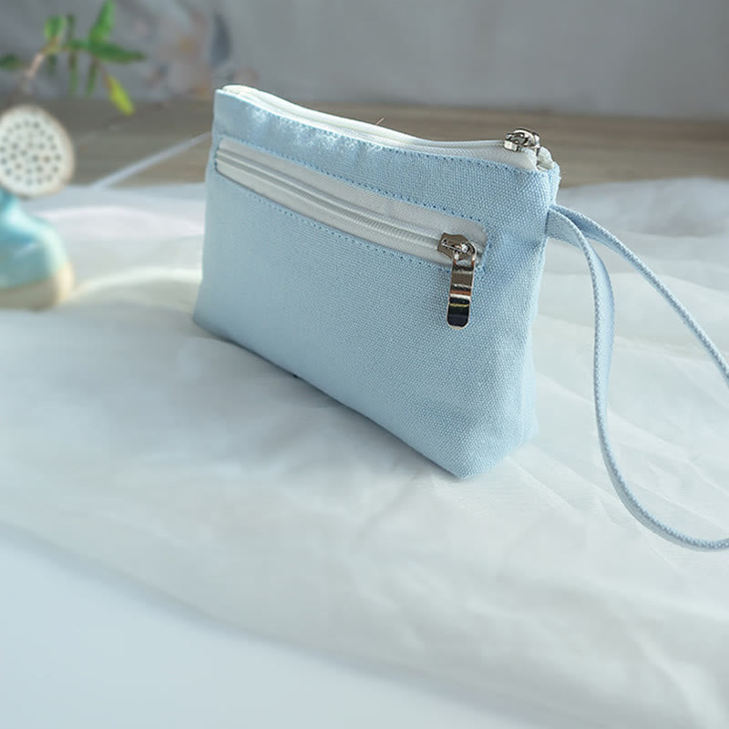 Nimara Ritual Small Flower Plum Cherry Crane Peach Blossom Embroidery Canvas Wallet Shopping Purse