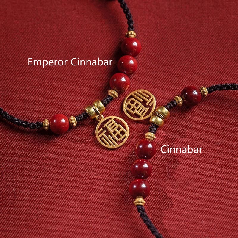 Nimara Ritual Cinnabar Bead Fu Character Charm Blessing Braided String Bracelet