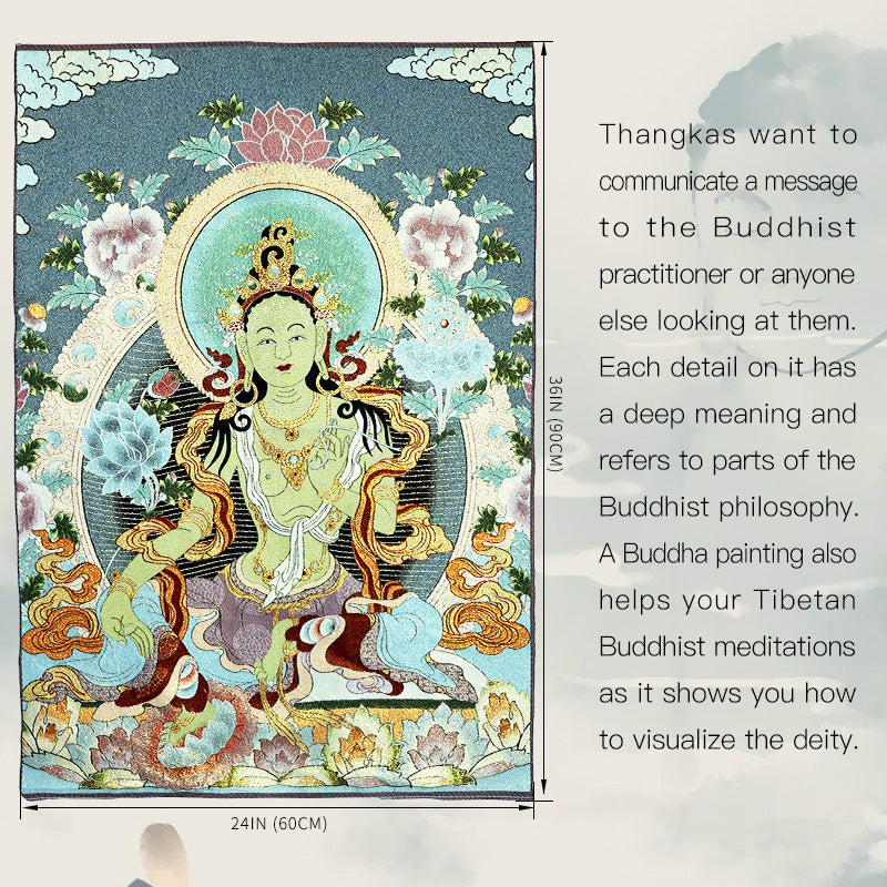 Nimara Ritual Tibetan Embroidery White Tara Thangka Tapestry Wall Hanging Wall Art Meditation for Home Decor