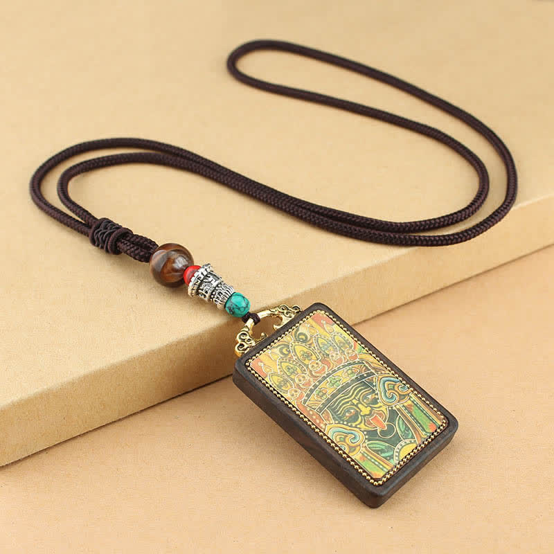 Nimara Ritual Tibet God of Wealth Thangka Ebony Peace Necklace Pendant