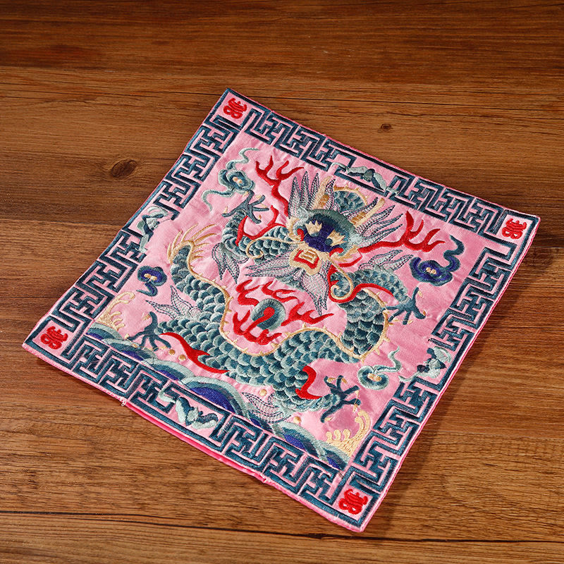 Nimara Ritual Crane Phoenix Dragon Kirin Embroidered Cup Mat Pad Tea Cup Coaster Square Kung Fu Tea Mat