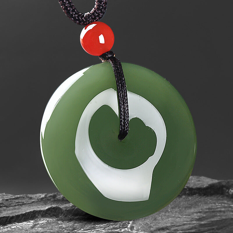 Nimara Ritual Natural Round Jade Peace Buckle Prosperity Necklace String Pendant