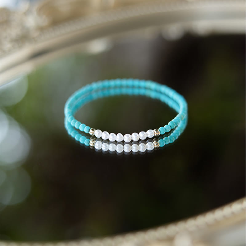 Nimara Ritual 925 Sterling Silver Natural Turquoise Pearl Beaded Bracelet