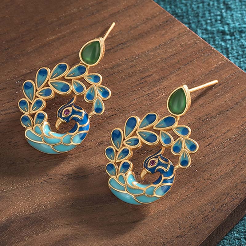 Nimara Ritual Natural White Peacock Green Agate Fortune Earrings