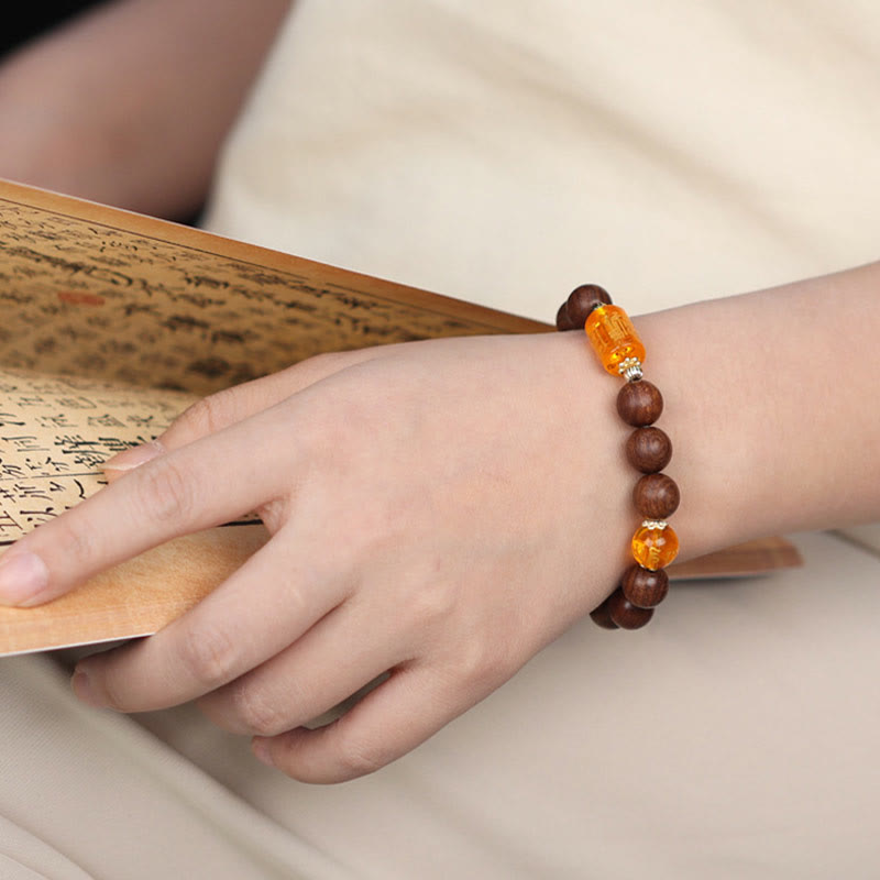 Nimara Ritual Natural Phoebe Zhennan Wood Om Mani Padme Hum God Of Wealth Crystal Protection Bracelet