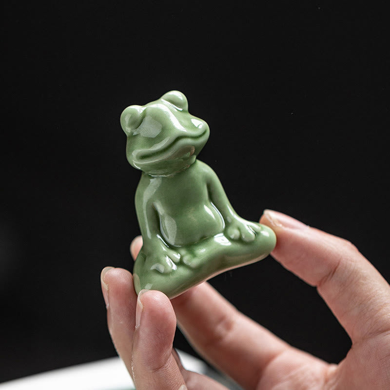 Nimara Ritual Mini Small Meditation Lotus Resting Frog Ceramic Wealth Luck Home Tea Pet Figurine Decoration