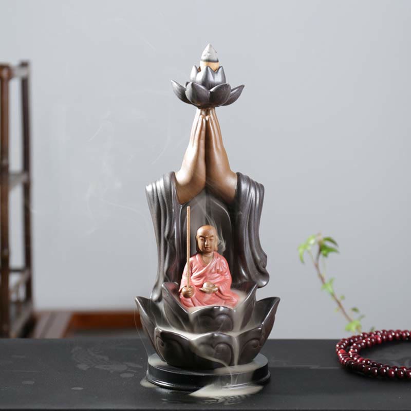 Nimara Ritual Buddha Avalokitesvara Chenrezig Ksitigarbha Ceramic Lotus Blessing Backflow Incense Burner