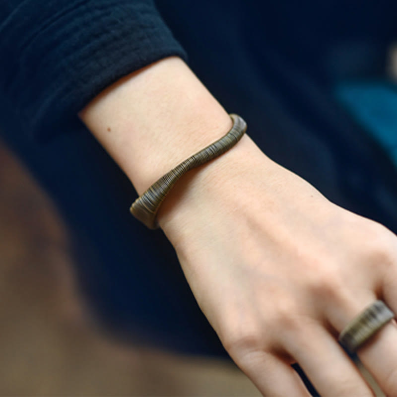 Nimara Ritual Simple Design Wrapped Brass Copper Luck Wealth Adjustable Cuff Bracelet