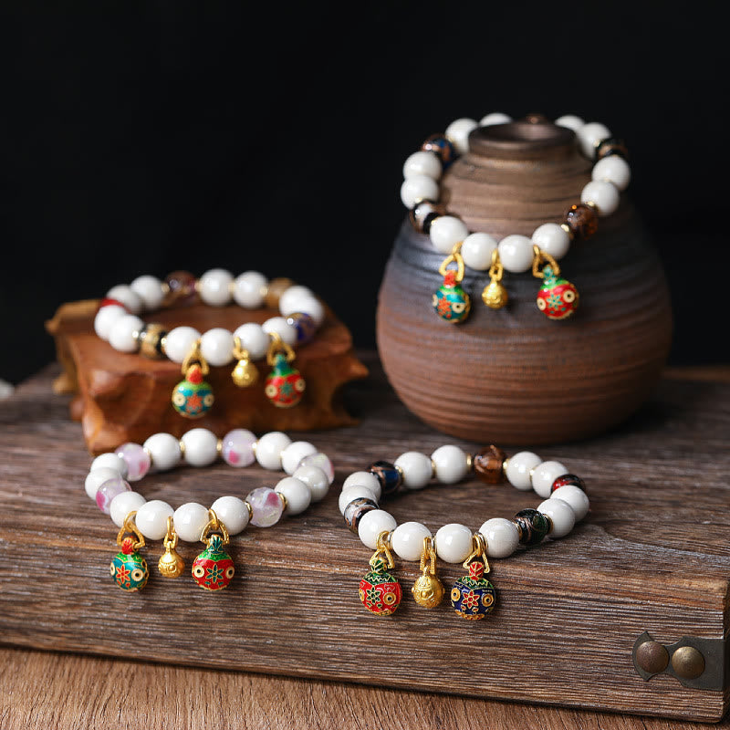 Nimara Ritual Gold Swallowing Beast Family Charm Liuli Glass Colorful Porcelain Bead Luck Bracelet