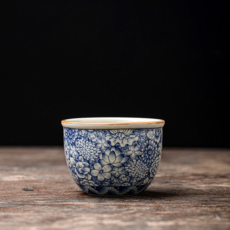 Nimara Ritual Vintage Lotus Peony Plum Blossom Chrysanthemum Ceramic Teacup Tea Cups