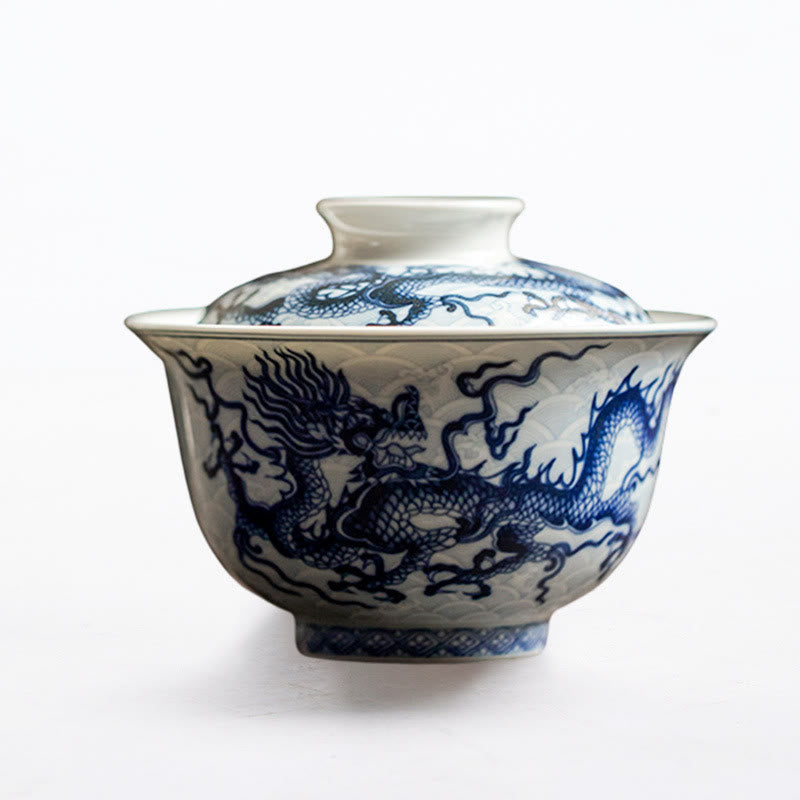 Nimara Ritual Blue Dragon Design Ceramic Teacup Kung Fu Tea Cups