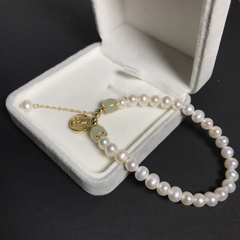 Nimara Ritual Natural Pearl Hetian Jade Happiness Wisdom Bead Bracelet