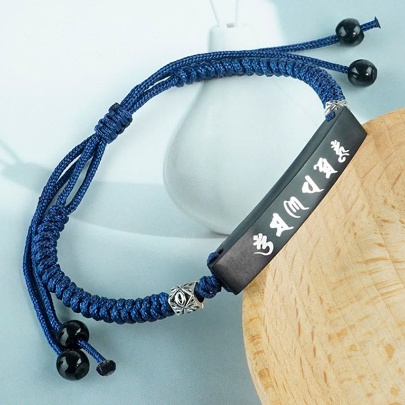Nimara Ritual Buddhism Six True Words Wood Ebony Wood Silver Inlaid Protection Bracelet