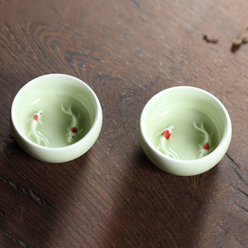 Nimara Ritual Colorful Koi Fish Ceramic Teacup Kung Fu Tea Cup Bowl