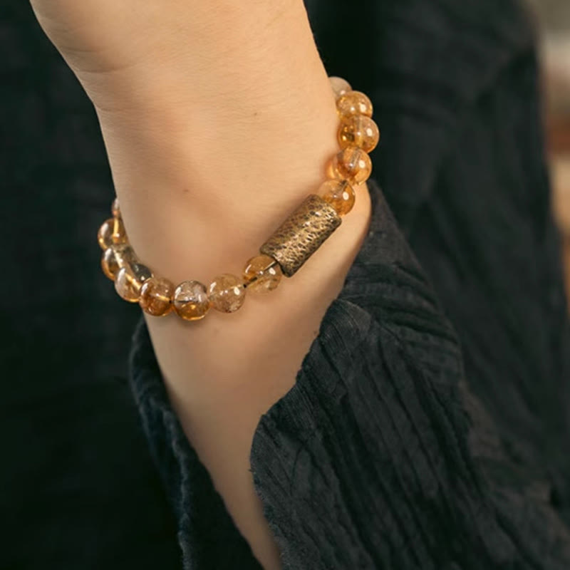 Nimara Ritual Natural Citrine Crystal Brass Bead Protection Bracelet