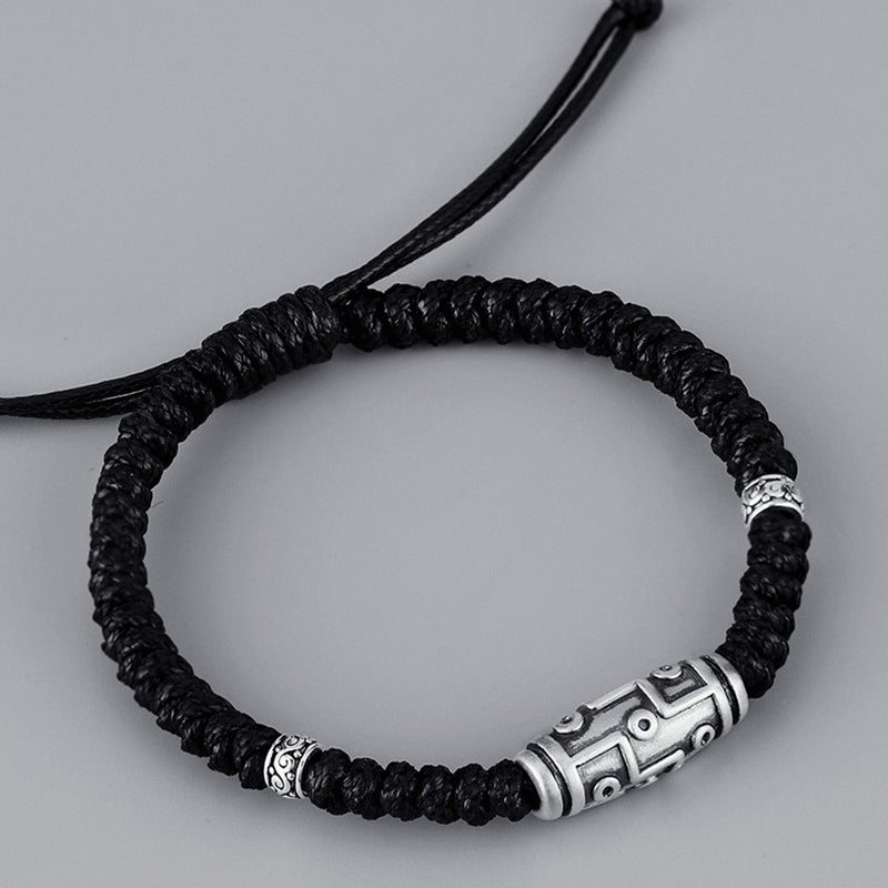 Nimara Ritual 999 Sterling Silver Nine-Eye Dzi Bead Pattern Blessing Rope Bracelet