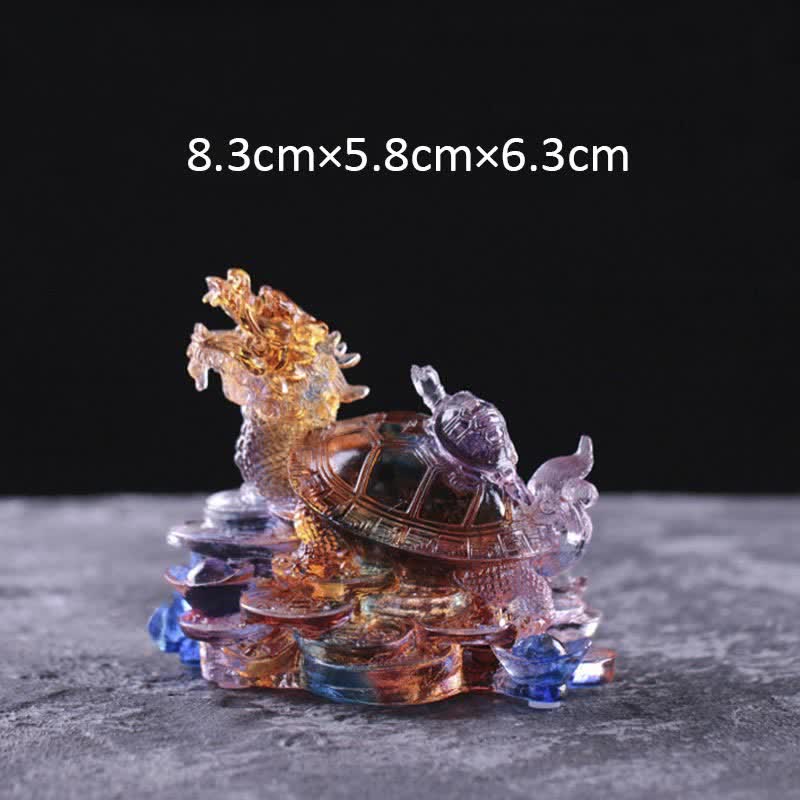 Nimara Ritual Feng Shui Dragon Turtle Coins Handmade Liuli Crystal Luck Art Piece Home Office Decoration