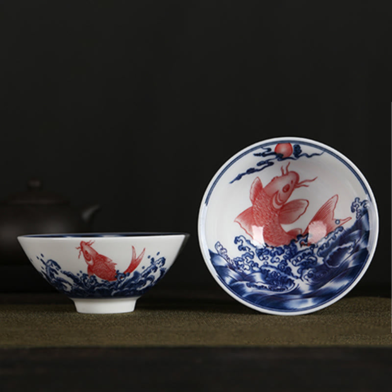Nimara Ritual Flowers Fu Character Mountains Lotus Cherry Blossoms Ceramic Teacup Kung Fu Tea Cup
