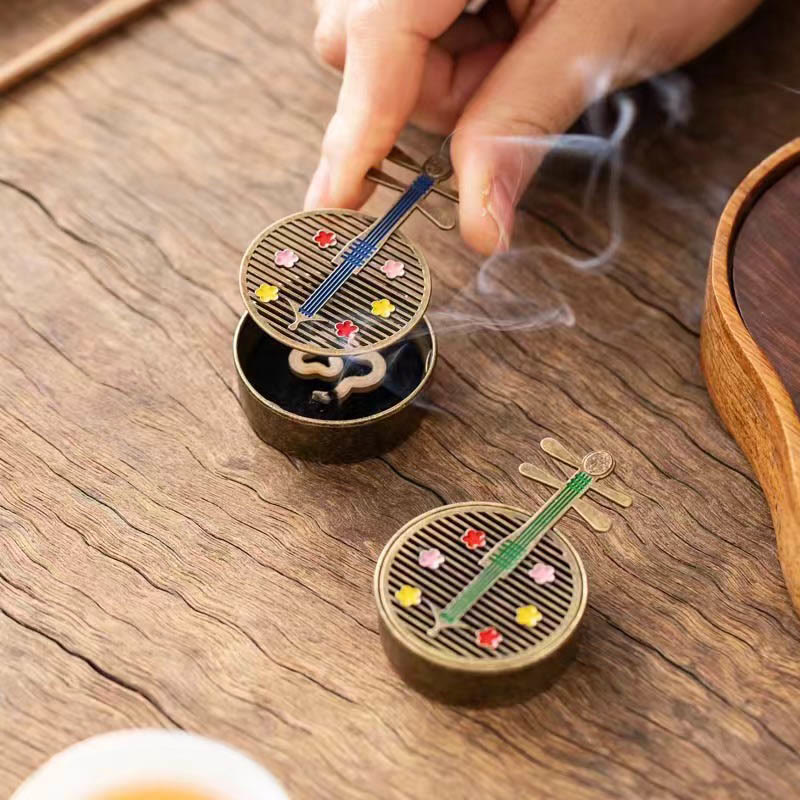 Nimara Ritual Small Mini Gourd Fan Pipa Copper Alloy Incense Burner Decoration With Incense