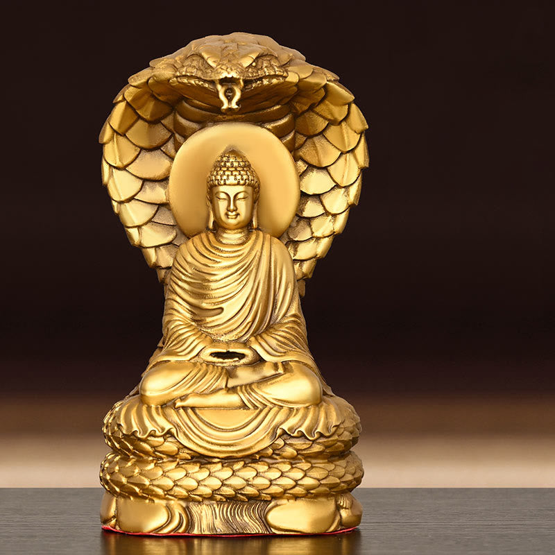 Nimara Ritual Buddha Shakyamuni Snake Figurine Serenity Copper Statue Home Offering Decoration