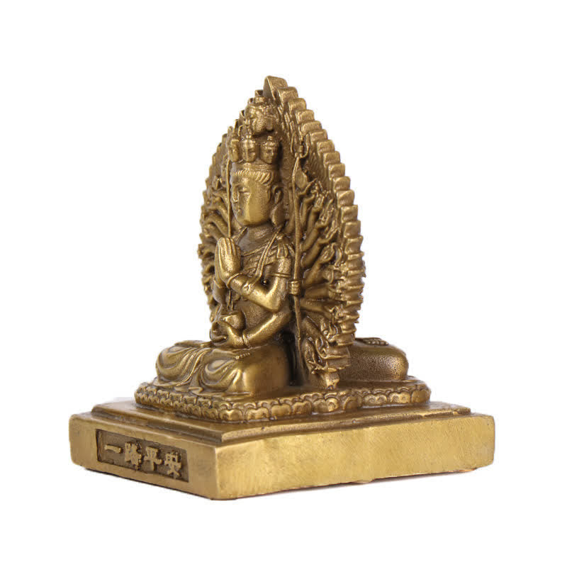 Nimara Ritual Chenrezig Thousand-handed Avalokitesvara Figurine Double-sided Kuan Yin Bodhisattva Protection Solid Copper Statue Decoration