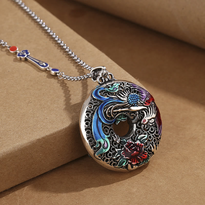 Nimara Ritual Phoenix Peony Flower Luck Protection Necklace Pendant