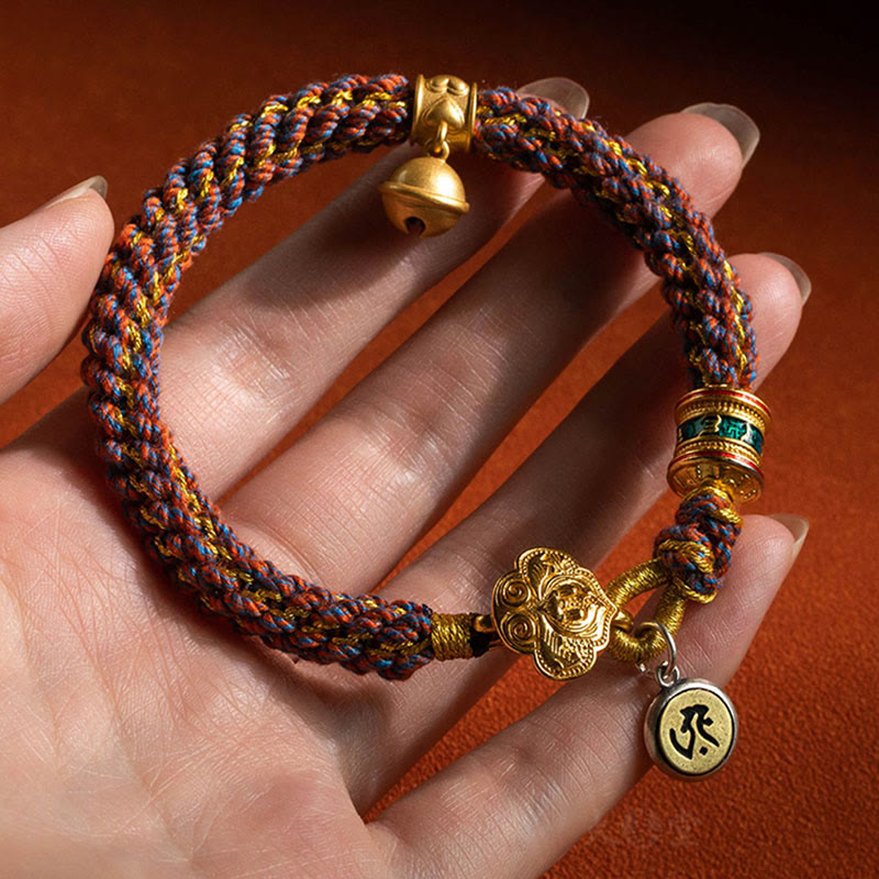 Nimara Ritual 925 Sterling Silver Chinese Zodiac Natal Buddha Om Mani Padme Hum Luck Bell Braided String Bracelet