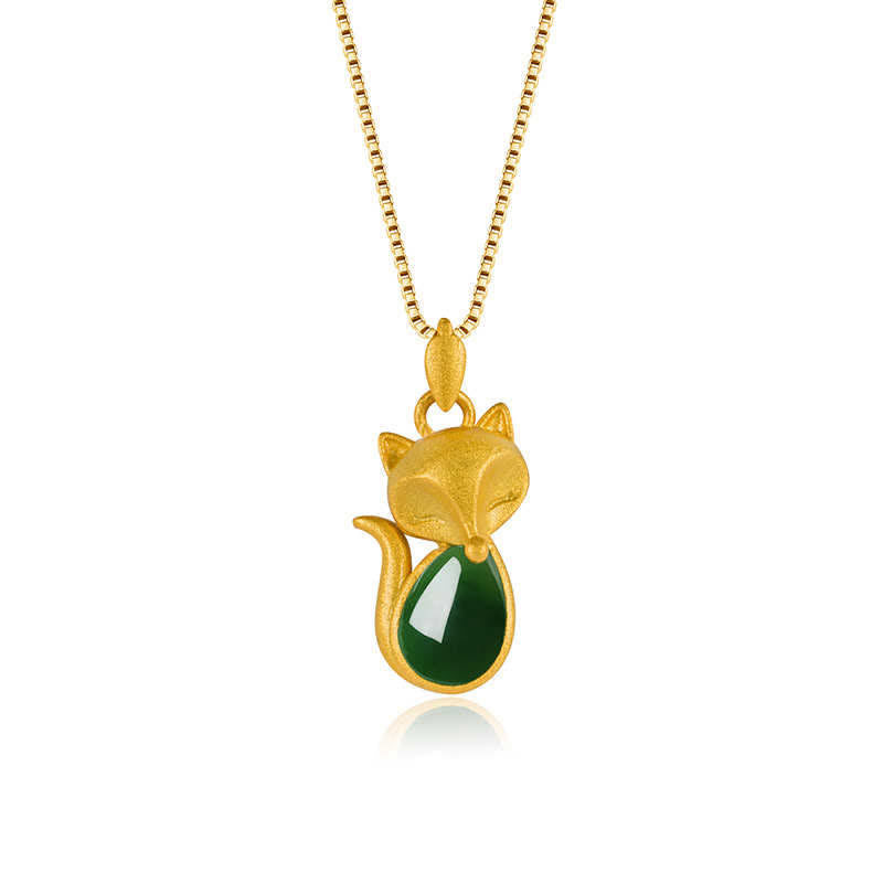 Nimara Ritual Green Chalcedony Fox Pattern Courage Necklace Pendant