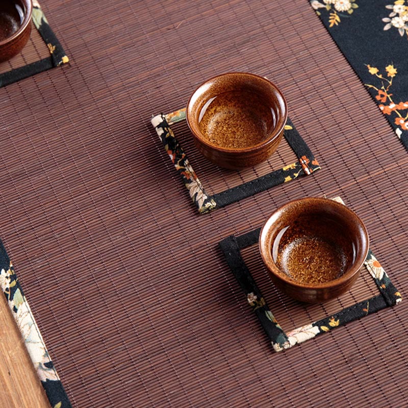 Nimara Ritual Vintage Peony Flower Blossom Bamboo Cup Mat Pad Tea Cup Coaster Kung Fu Tea Mat