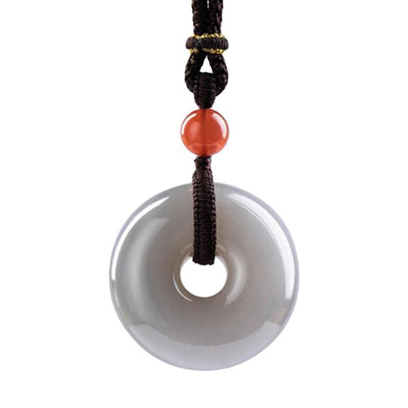 Nimara Ritual Natural Round Jade Gray Jade Peace Buckle Luck Necklace Pendant