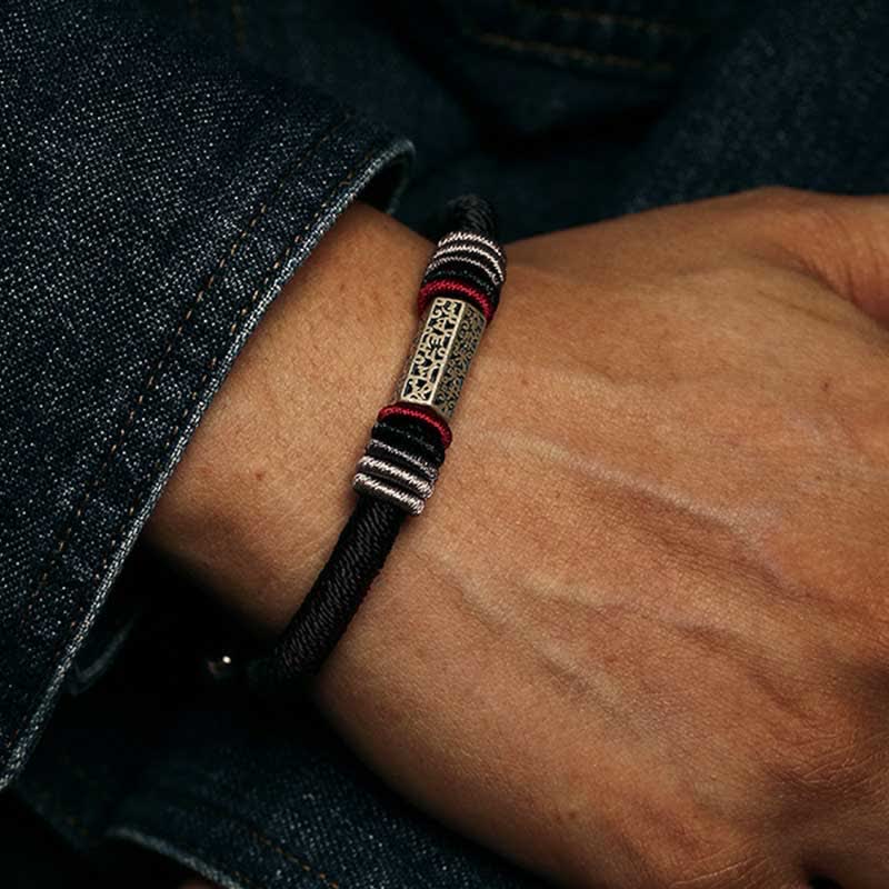 Nimara Ritual 925 Sterling Silver Om Mani Padme Hum Peace Red String Bracelet
