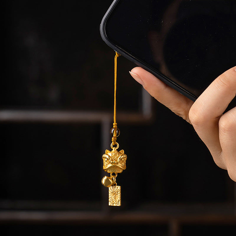Nimara Ritual Dancing Lion Auspicious Ruyi Safe Peace Rich Copper Wealth Phone Hanging Decoration
