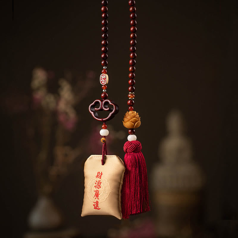 Nimara Ritual Tibetan Small Leaf Red Sandalwood Lotus Cinnabar Sachet Protection Tassel Car Hanging Decoration