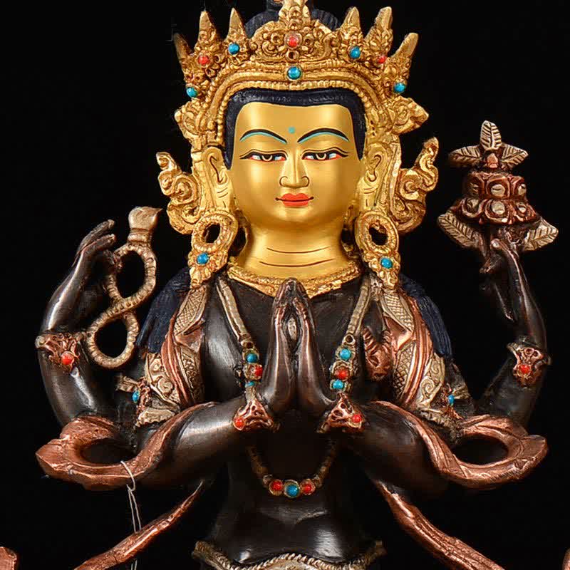 Nimara Ritual Bodhisattva Chenrezig Four-armed Avalokitesvara Protection Copper Statue Decoration