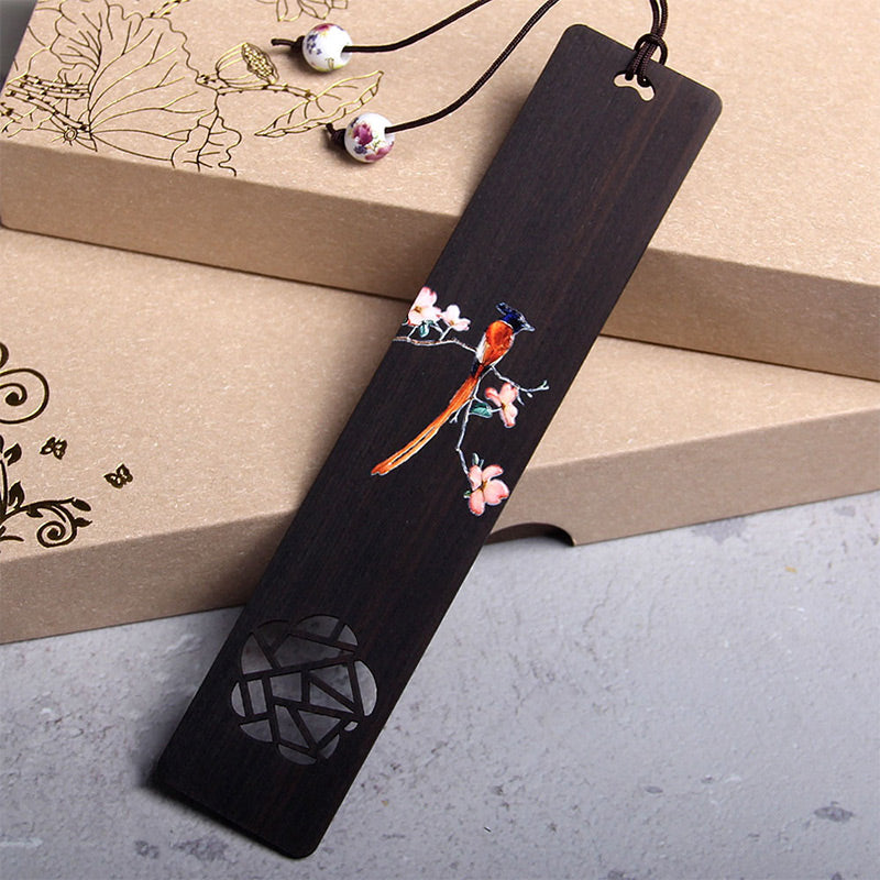 Nimara Ritual Oriole Bird Flower Ebony Wood Bookmarks With Gift Box