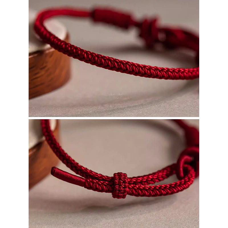 Nimara Ritual Handmade Eight Thread Peace Knot Fu Character Charm Luck Happiness Red Rope Bracelet