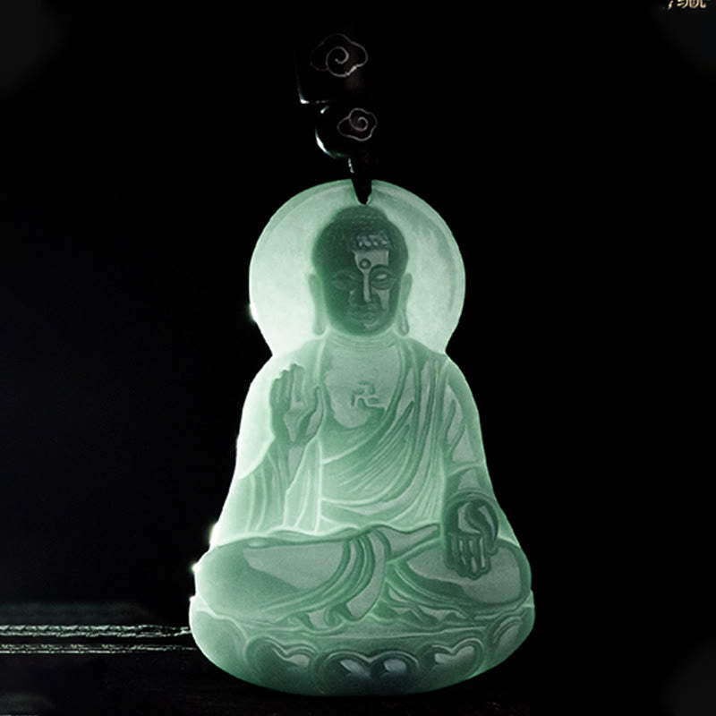 Nimara Ritual Amitabha Buddha Natural Jade Lotus Amulet Compassion String Necklace Pendant