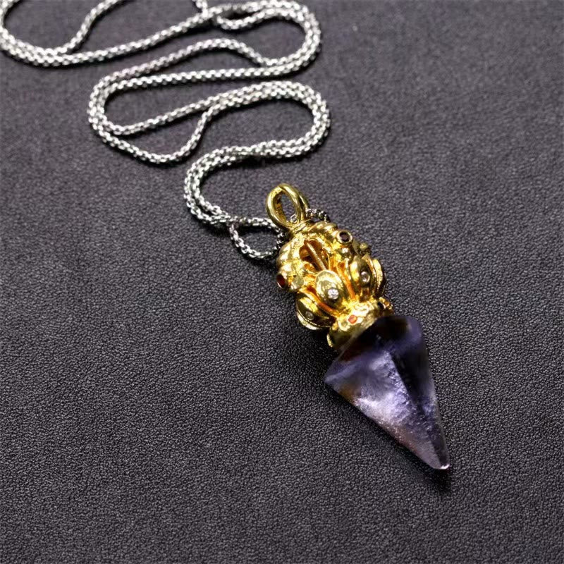 Nimara Ritual Tibetan Dorje Vajra 4 Prong Lotus Liuli Crystal Strength Necklace Pendant