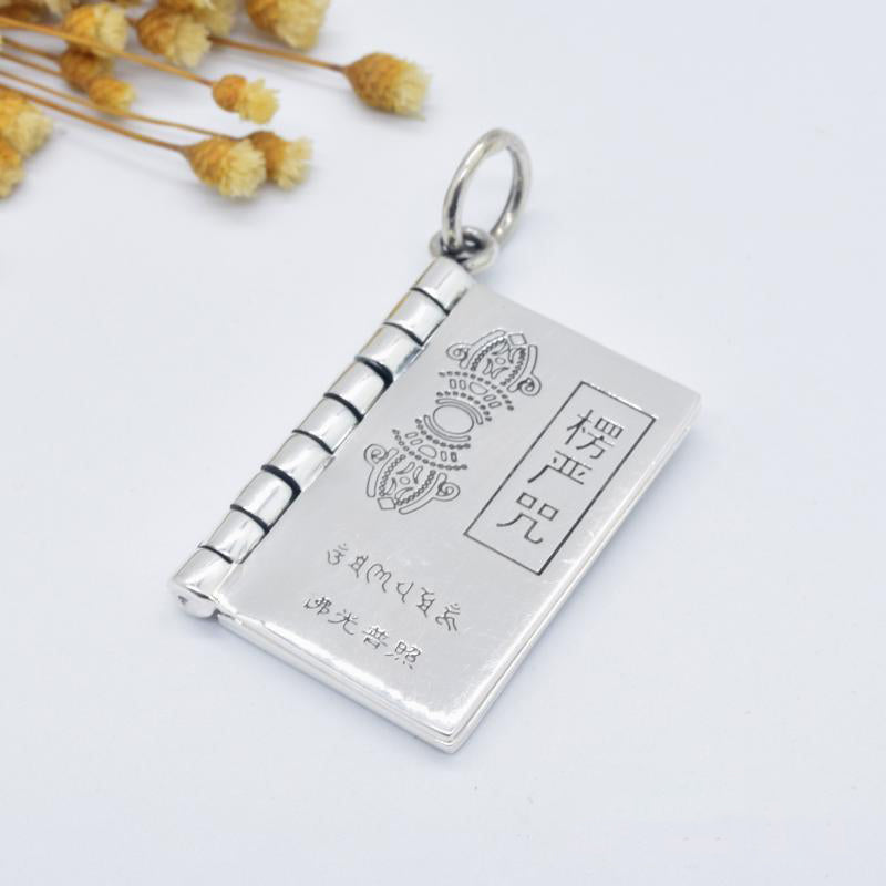 Nimara Ritual 990 Sterling Silver Heart Sutra Great Compassion Shurangama Mantra Lotus Vajra Peace Necklace Pendant