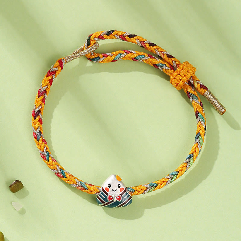 Nimara Ritual 925 Sterling Silver Dragon Boat Festival Zongzi Pattern Luck Handmade Multicolored Rope Child Adult Bracelet