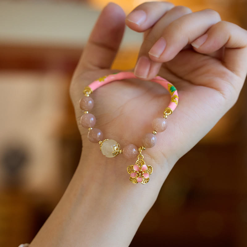Nimara Ritual Natural Sun Stone Golden Silk Jade Flower Charm Wealth Bracelet Bangle