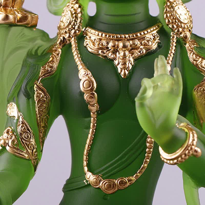Nimara Ritual Bodhisattva Green Tara Handmade Liuli Crystal Art Piece Protection Home Office Statue Decoration