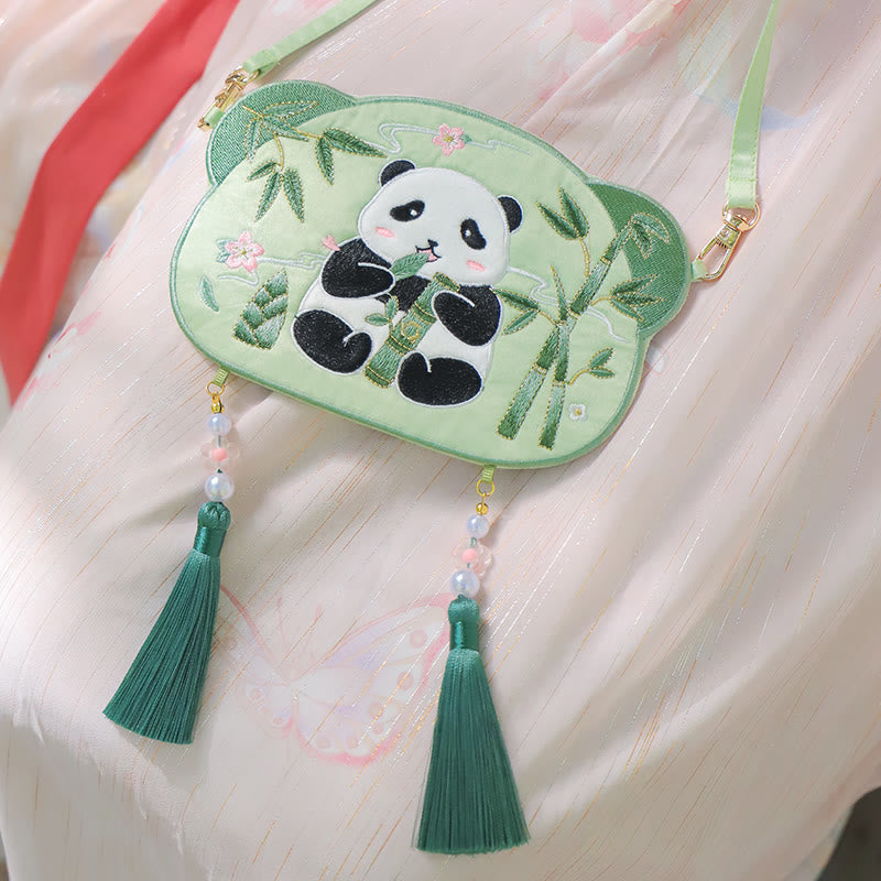 Nimara Ritual Embroidery Lucky Panda Cat Shiba Inu Deer Rabbit Fox Flower Cute Animal Hanfu Bag Crossbody Bag Shoulder Bag