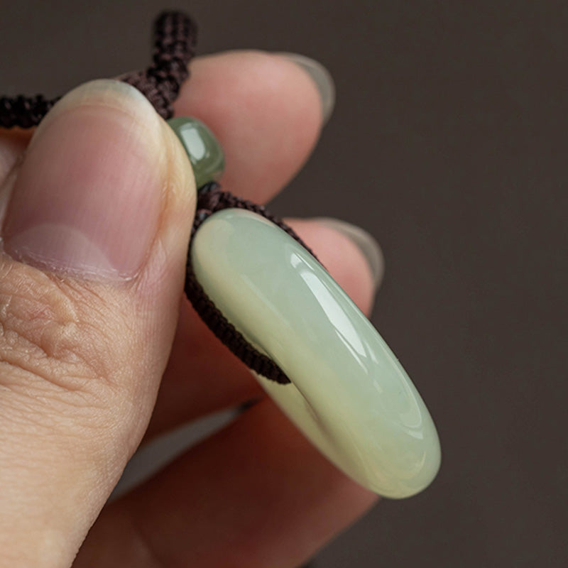 Nimara Ritual Natural Round Jade Peace Buckle Luck Prosperity Necklace Pendant