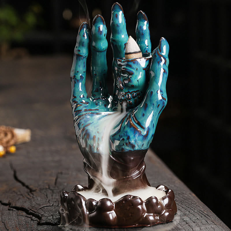 Nimara Ritual Halloween Ghost Hand Skull Head Ceramic Peace Healing Incense Burner Decoration