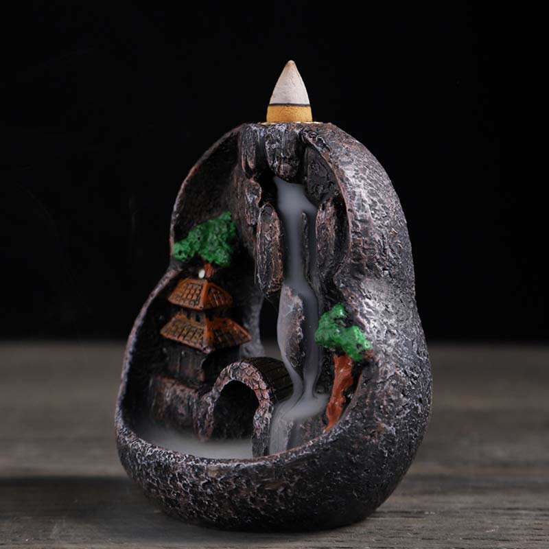 Nimara Ritual Mountain Bridges Pattern Meditation Resin Backflow Incense Burner